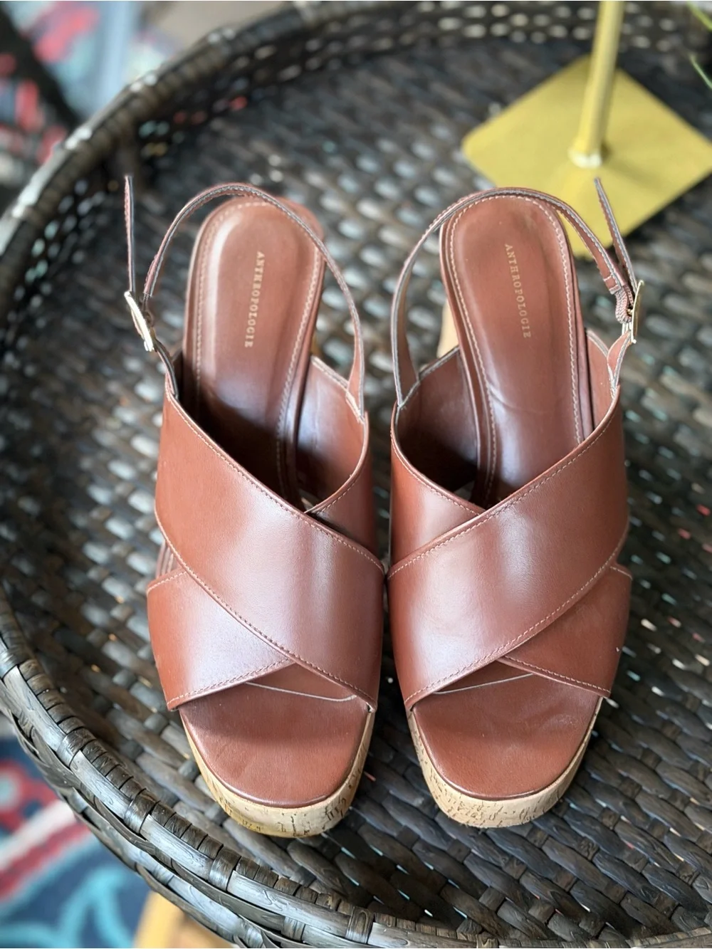 Anthropologie Leather Cork Platform Slingback Shoes Size EU 40/US 9